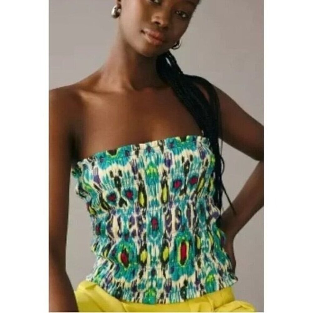 Anthropologie Smocked Turquoise Tube Top Size XL New